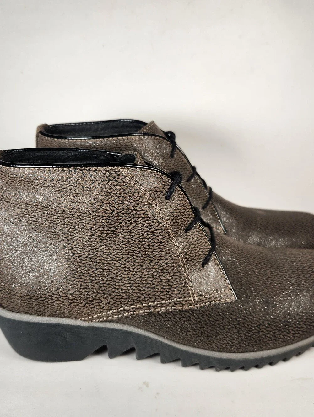 WOLKY Women's Bootie Size 10 EU 41 Leather Wedge Duskie Textured Walking Shoe